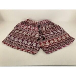 Bohemian Elephant Print Shorts Women S Burgundy Pink Ethnic Eclectic India Cute